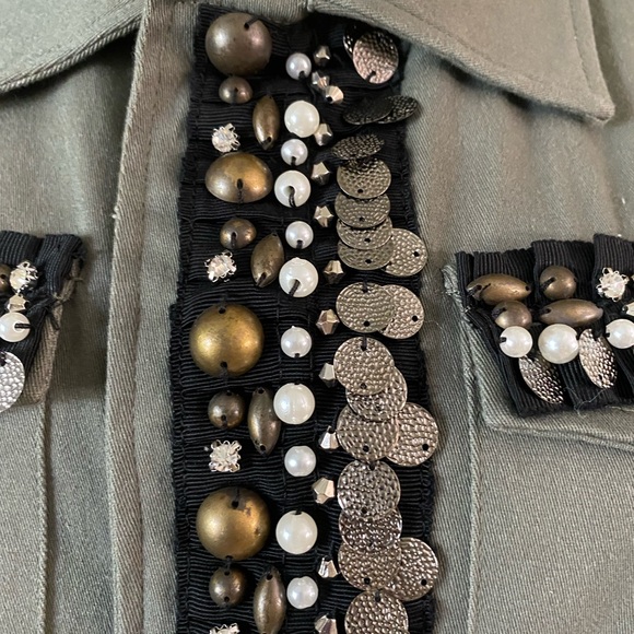 Sweet Rain Women’s Jacket Military Style Olive Green Embellished trim Size S - Picture 12 of 16